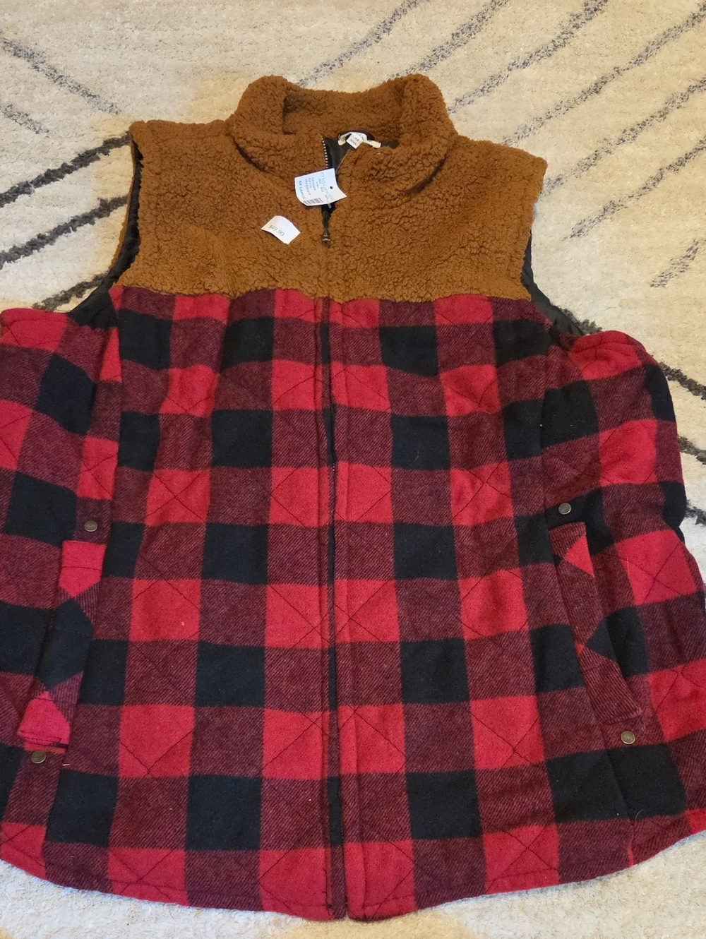 Maurices Red and Black Buffalo Plaid Sherpa Yoke Vest